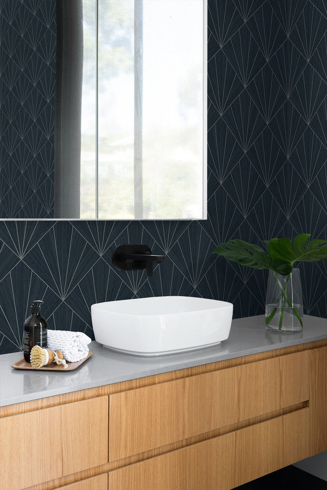 CP91302 geometric textured vinyl wallpaper bathroom from the A Lot More Textures collection by Seabrook Designs