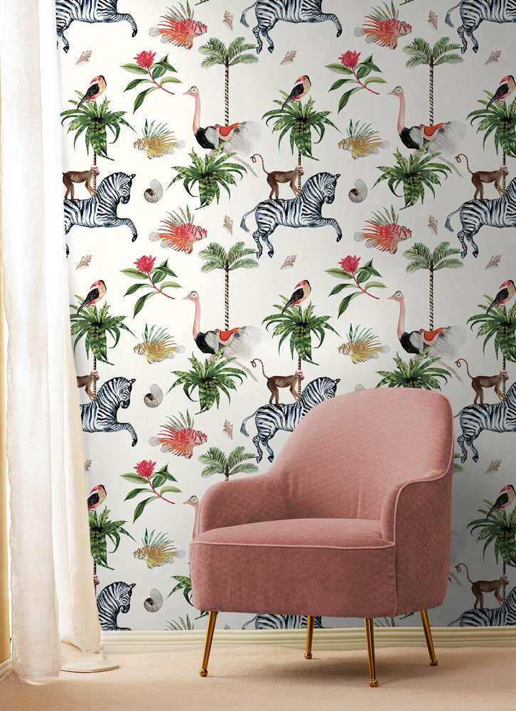 DBW2005 Merry Go Round animal unpasted wallpaper living room from the West Boulevard collection by Daisy Bennett Designs