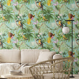 HG10902 tropical peel and stick wallpaper living room from Harry and Grace