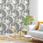 HG12200 peacock peel and stick wallpaper living room from Harry & Grace