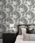 HG12200 peacock peel and stick wallpaper bedroom from Harry & Grace