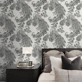 HG12200 peacock peel and stick wallpaper bedroom from Harry & Grace