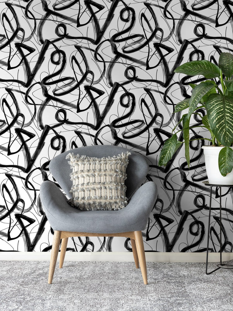 HG12700 abstract peel and stick wallpaper living room from Harry & Grace