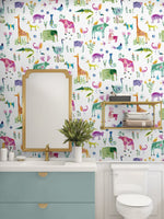 HG12800 animal peel and stick wallpaper bathroom from Harry & Grace