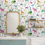 HG12800 animal peel and stick wallpaper bathroom from Harry & Grace