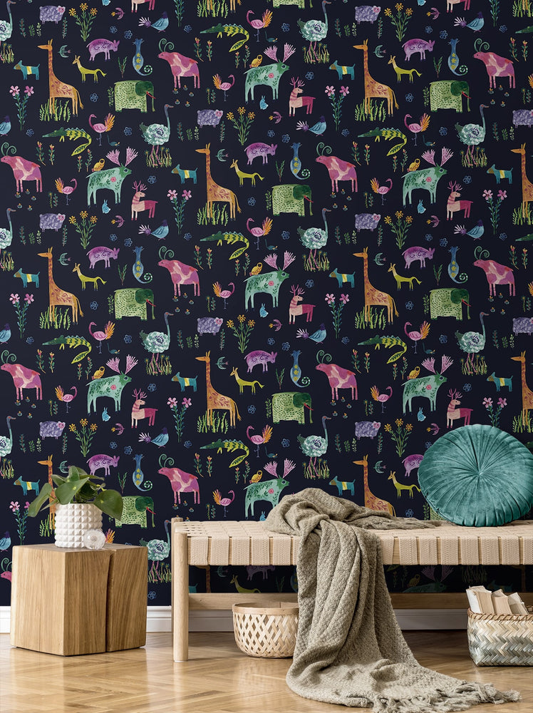 HG12802 animal peel and stick wallpaper living room from Harry & Grace