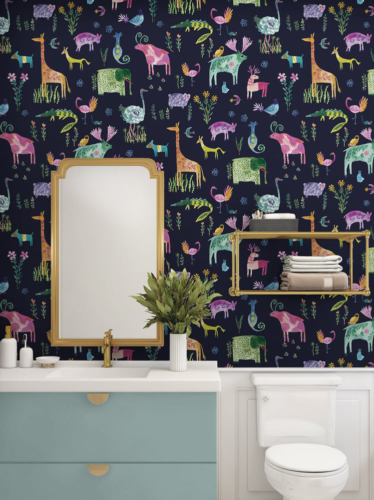 HG12802 animal peel and stick wallpaper bathroom from Harry & Grace