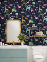 HG12802 animal peel and stick wallpaper bathroom from Harry & Grace