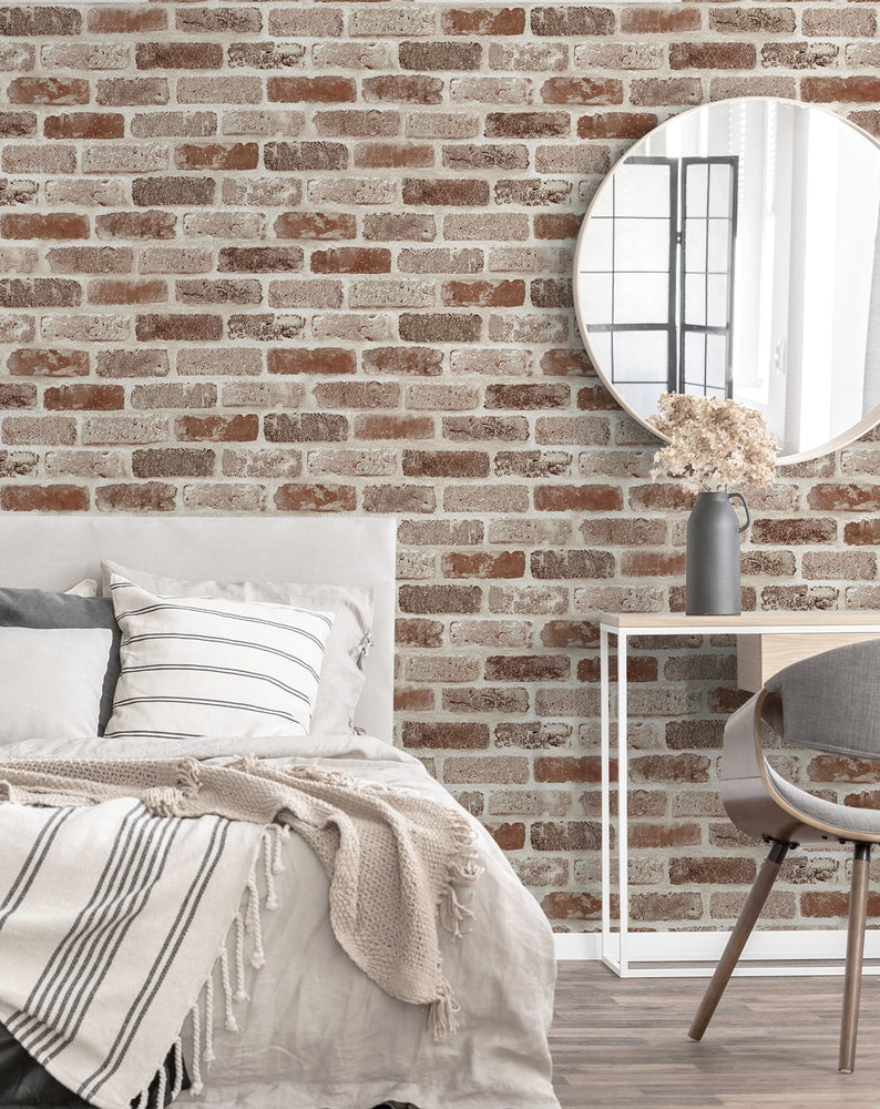 NW30501 peel and stick faux brick removable industrial wallpaper bedroom by NextWall