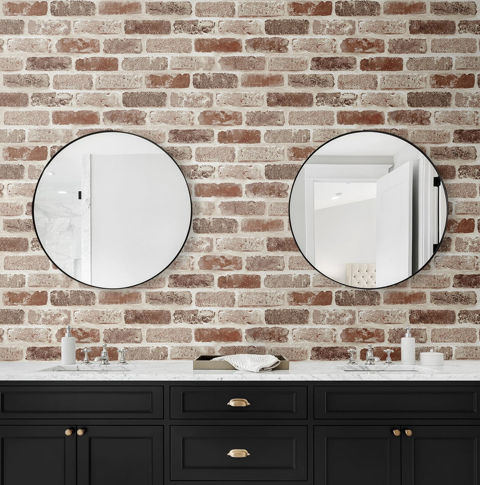 NW30501 peel and stick faux brick removable industrial wallpaper bathroom by NextWall