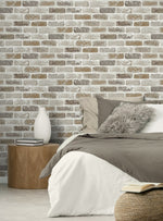 NW30506 peel and stick faux brick removable industrial wallpaper bedroom by NextWall