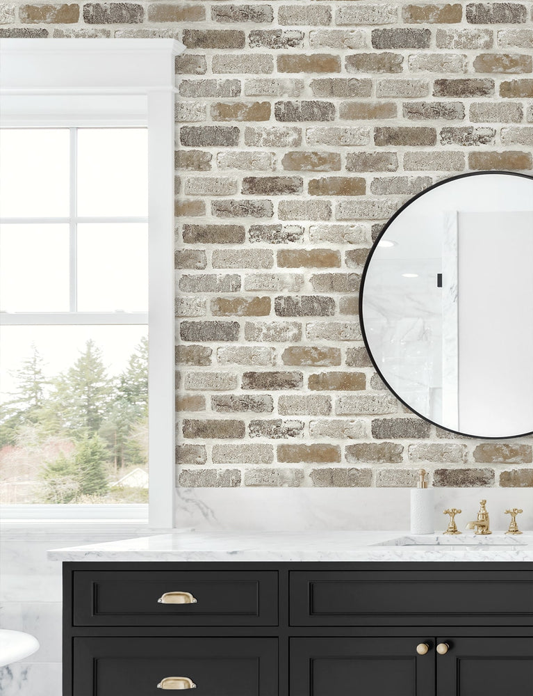 NW30506 peel and stick faux brick removable industrial wallpaper bathroom by NextWall