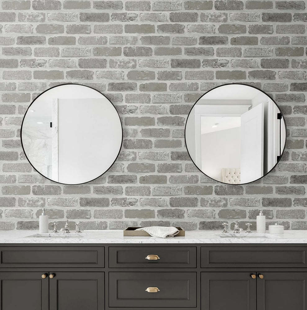 NW30508 peel and stick faux brick removable industrial wallpaper bathroom by NextWall