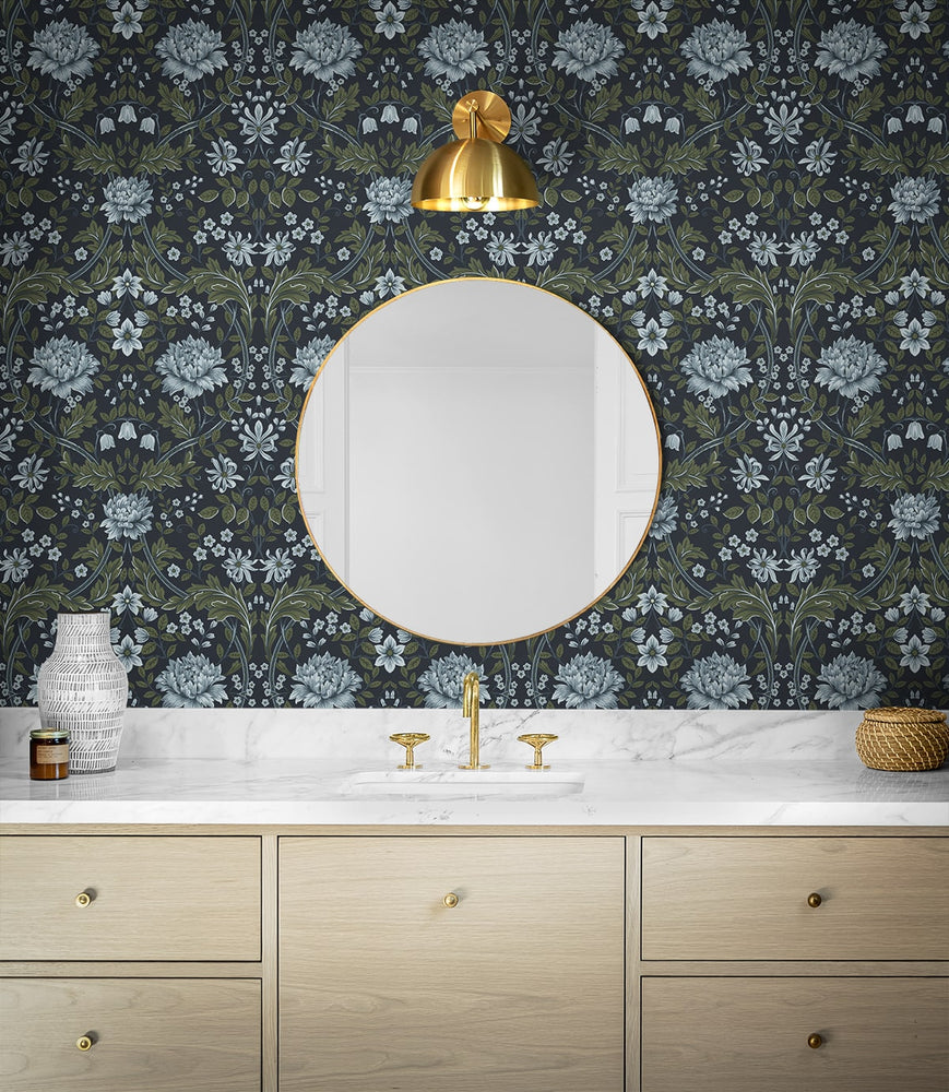 NW44602 vintage floral peel and stick wallpaper bathroom from NextWall