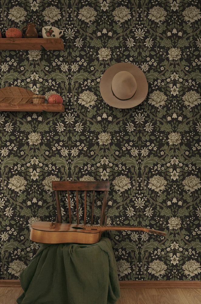 NW44606 vintage floral peel and stick wallpaper entryway from NextWall