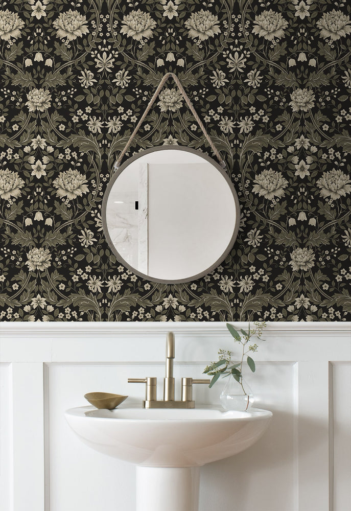 NW44610 vintage floral peel and stick wallpaper powder room from NextWall