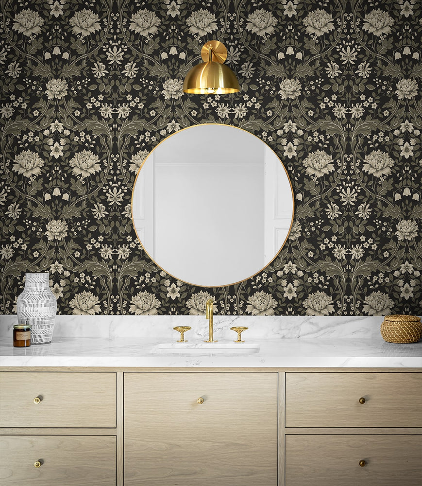 NW44610 vintage floral peel and stick wallpaper bathroom from NextWall