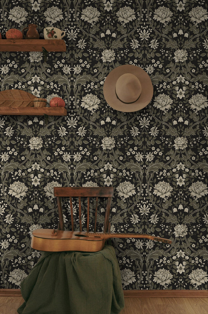 NW44610 vintage floral peel and stick wallpaper entryway from NextWall