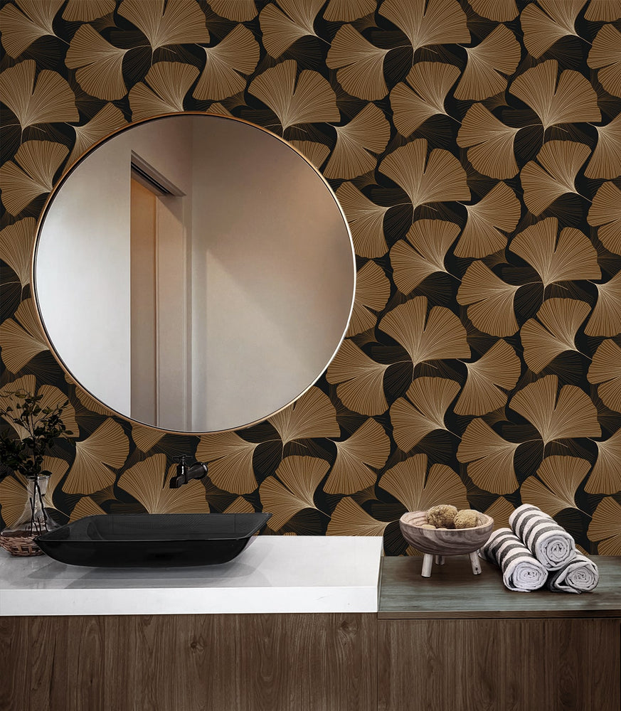 NW52206 gingko leaf peel and stick wallpaper bathroom from NextWall