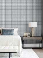 NW54303 tailor plaid peel and stick wallpaper bedroom from NextWall