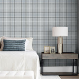 NW54303 tailor plaid peel and stick wallpaper bedroom from NextWall