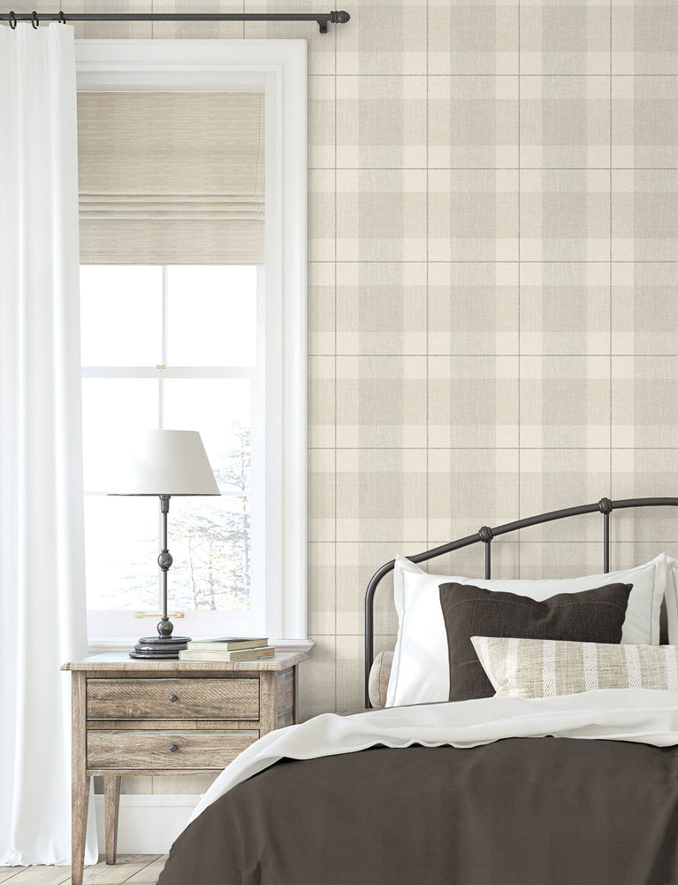 NW56906 plaid peel and stick wallpaper bedroom from NextWall