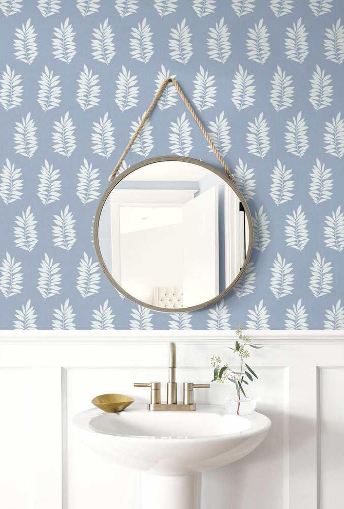 NW57202 Pinnate leaf coastal peel and stick wallpaper bathroom from NextWall
