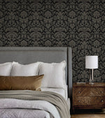 NW57710 vintage damask peel and stick wallpaper bedroom from NextWall