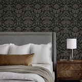 NW57710 vintage damask peel and stick wallpaper bedroom from NextWall