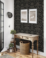 NW57710 vintage damask peel and stick wallpaper entryway from NextWall