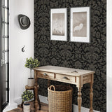 NW57710 vintage damask peel and stick wallpaper entryway from NextWall