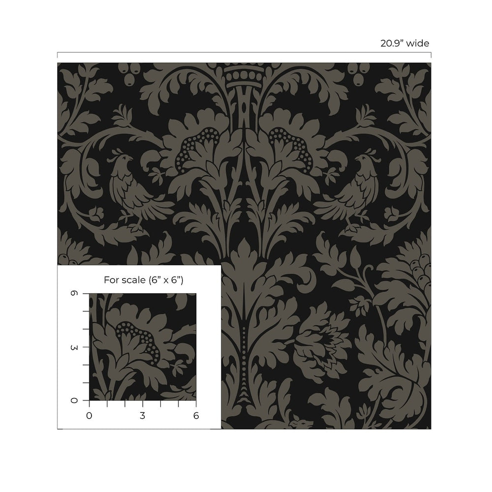 NW57710 vintage damask peel and stick wallpaper scale from NextWall