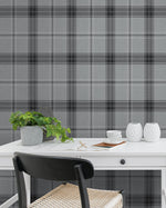 NW58010 plaid peel and stick wallpaper office from NextWall