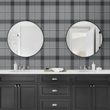 NW58010 plaid peel and stick wallpaper bathroom from NextWall