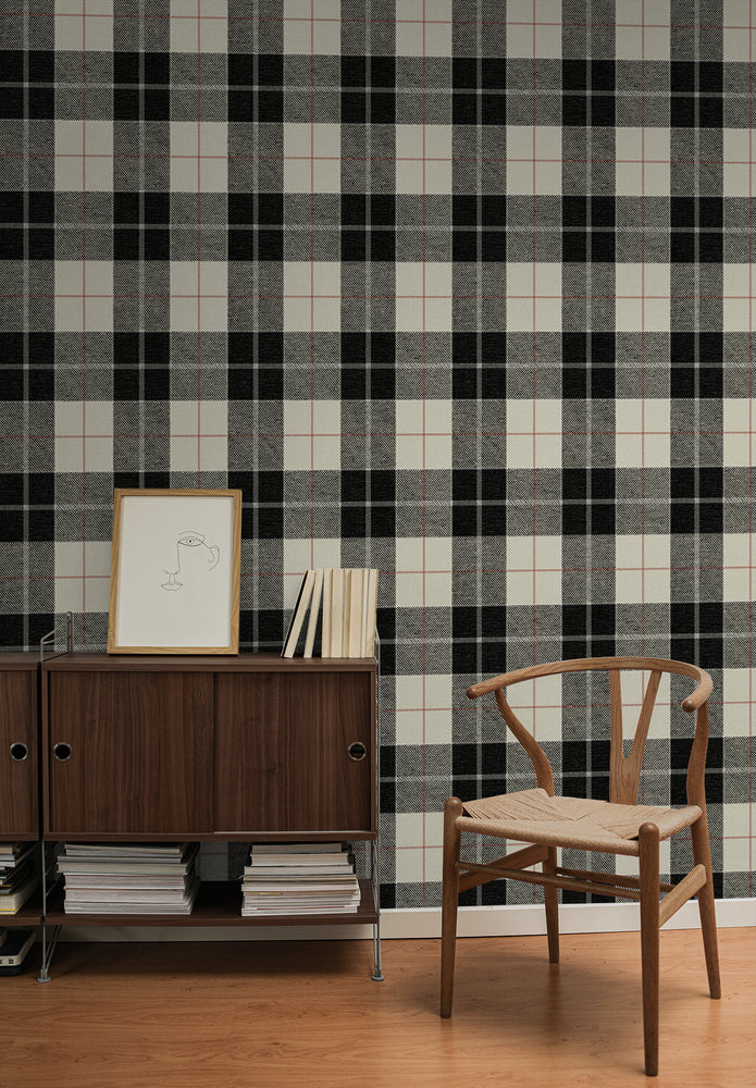 NW58100 plaid peel and stick wallpaper entryway from NextWall