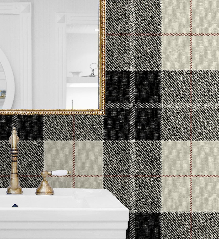 NW58100 plaid peel and stick wallpaper bathroom from NextWall