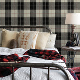 NW58100 plaid peel and stick wallpaper bedroom from NextWall