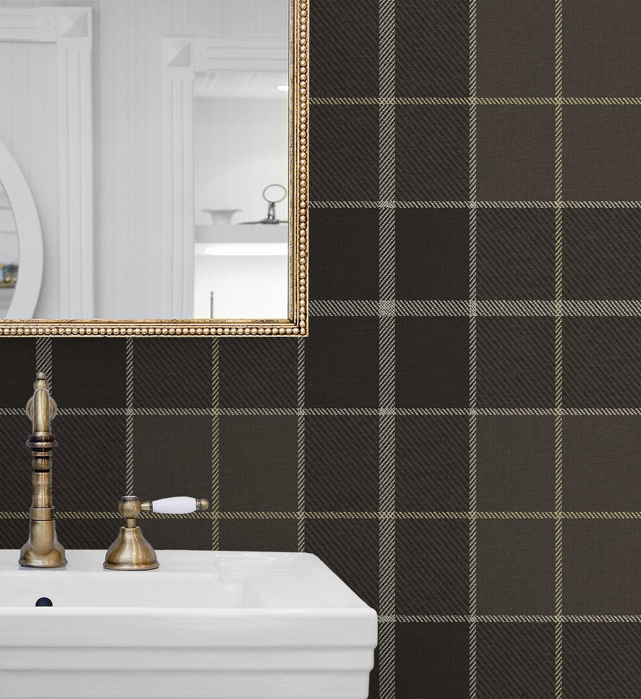 NW58106 plaid peel and stick wallpaper bathroom from NextWall