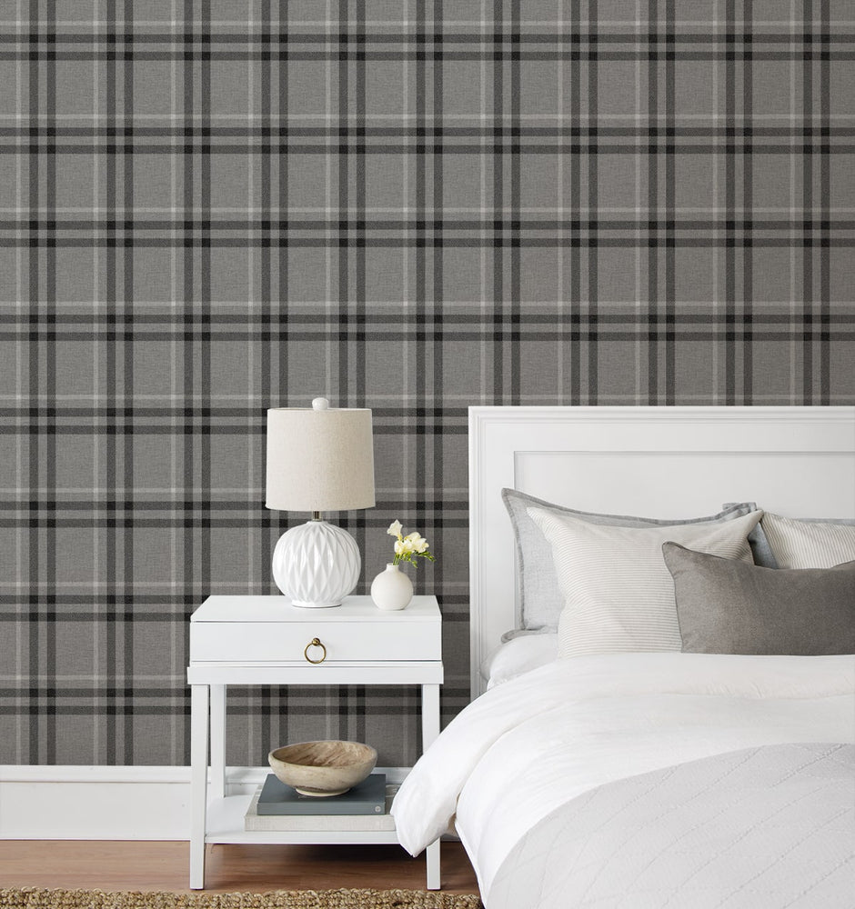 NW58200 plaid peel and stick wallpaper bedroom from NextWall