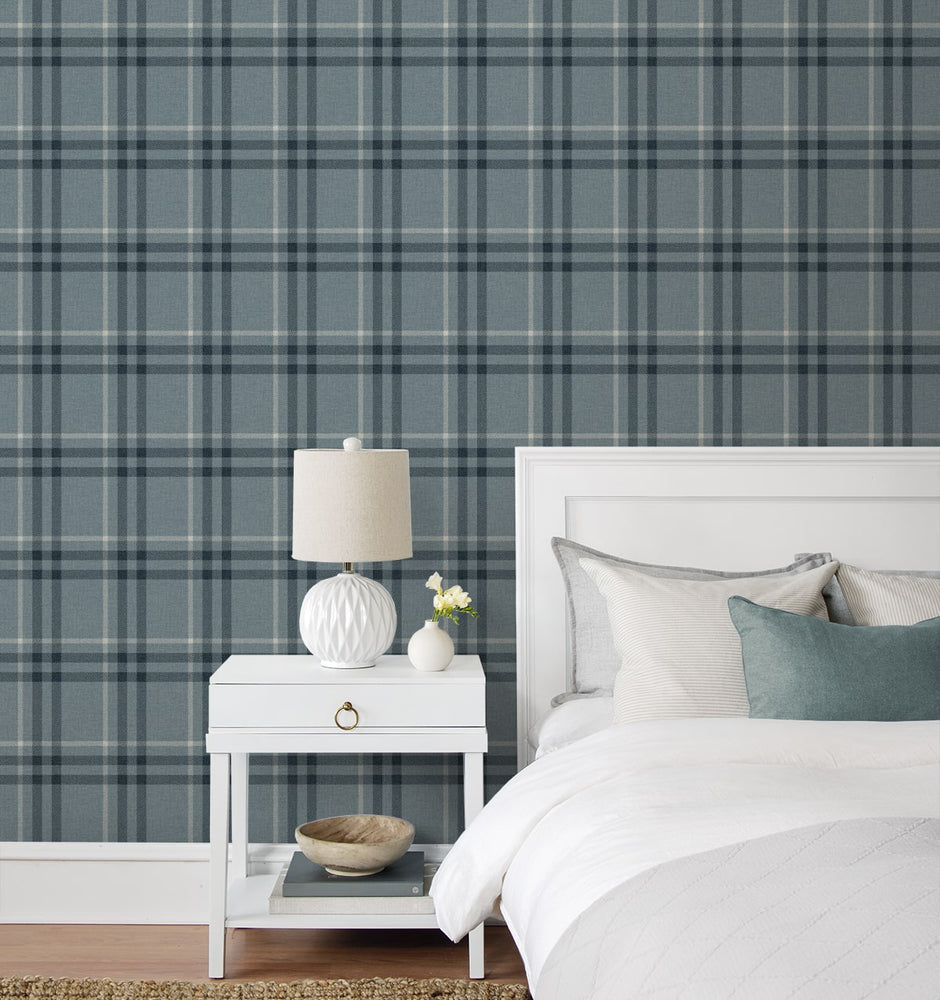 NW58202 plaid peel and stick wallpaper bedroom from NextWall