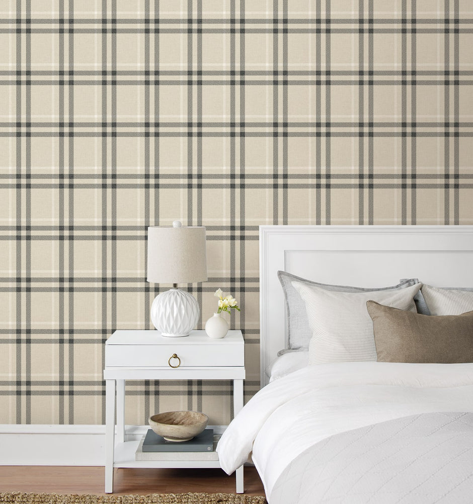 NW58205 plaid peel and stick wallpaper bedroom from NextWall