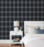 NW58212 plaid peel and stick wallpaper bedroom from NextWall