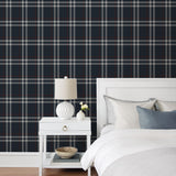 NW58212 plaid peel and stick wallpaper bedroom from NextWall