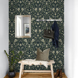 NW58302 vintage bird floral peel and stick wallpaper entryway from NextWall