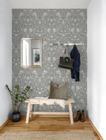 NW58308 vintage bird floral peel and stick wallpaper entryway from NextWall