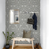 NW58308 vintage bird floral peel and stick wallpaper entryway from NextWall