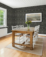 NW58400 filigree floral damask peel and stick wallpaper dining room from NextWall