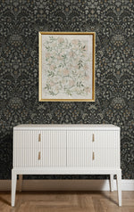 NW58400 filigree floral damask peel and stick wallpaper entryway from NextWall