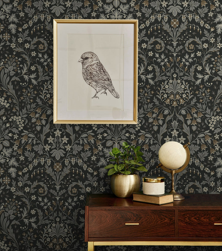 NW58400 filigree floral damask peel and stick wallpaper decor from NextWall