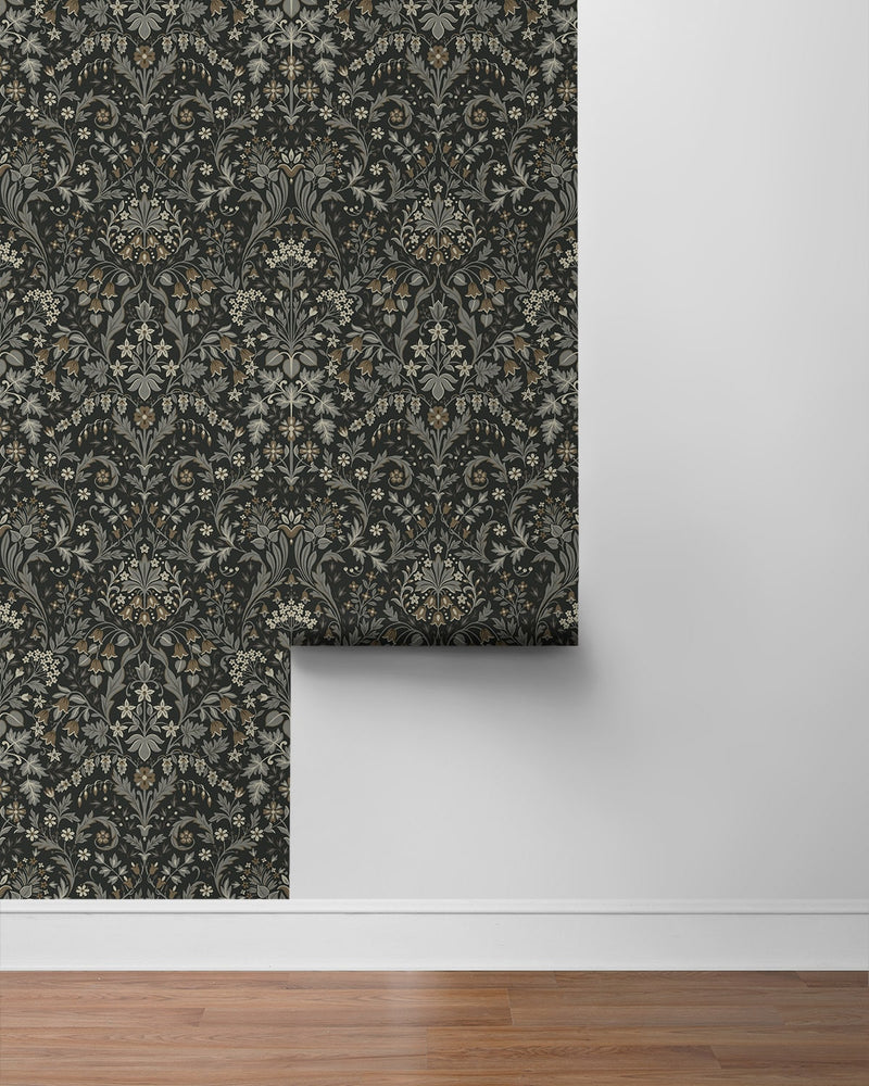 NW58400 filigree floral damask peel and stick wallpaper roll from NextWall